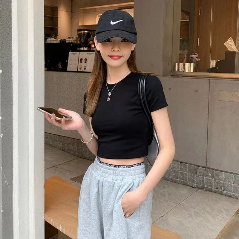 Korean Style Slim-fitting Short Exposed Navel Ins Red Top