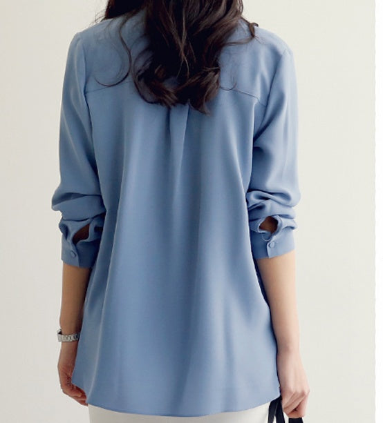 Long sleeve bow streamer shirt chiffon shirt women's clothing