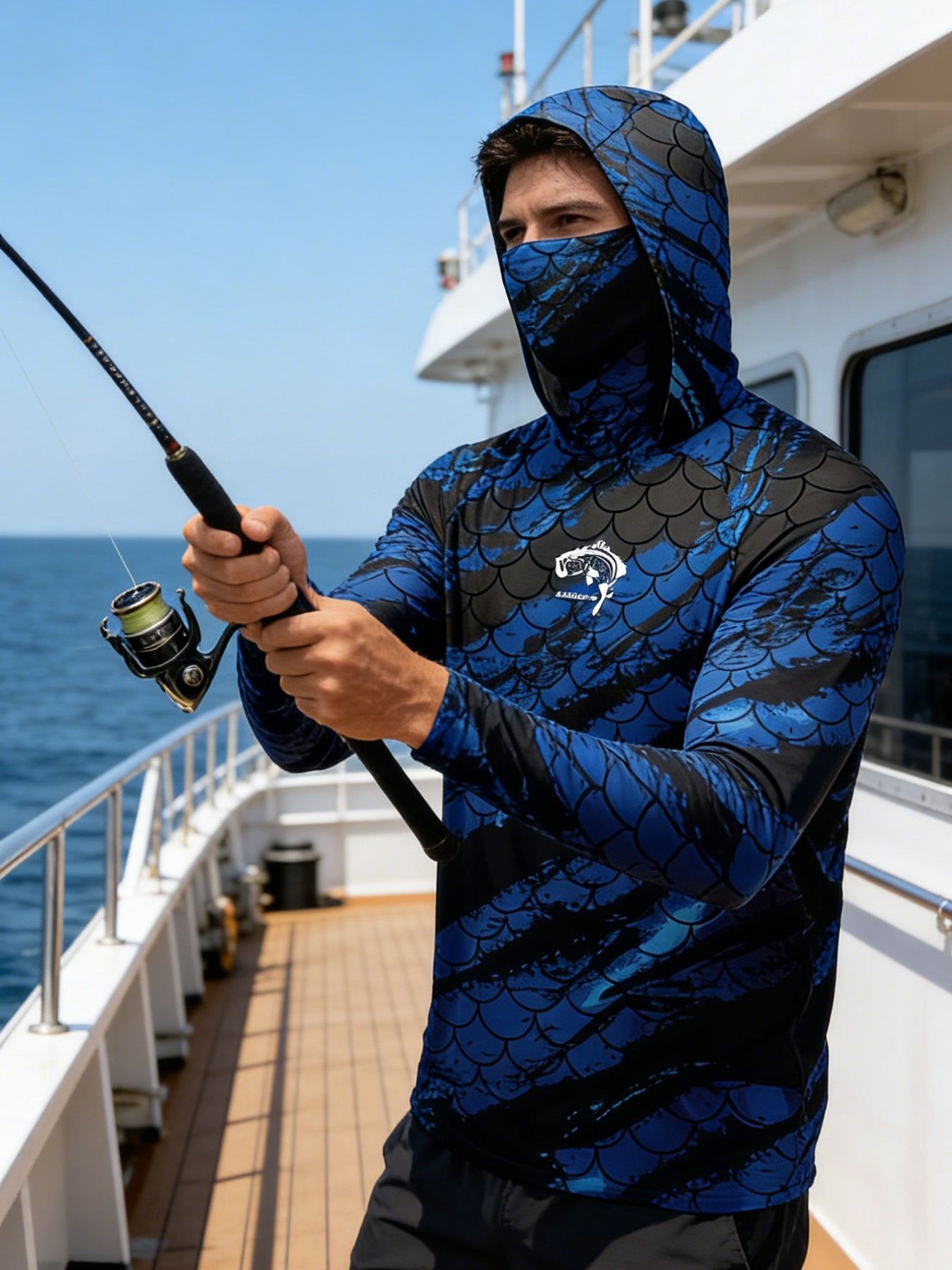 Fishing Hoodie UPF 50 Anti UV Sailing Shirt Surfing Face Cover Neck Summer Men Long Sleeve Hunting Jersey Camisa De Pesca Performance Fish Gear Beach Tops Wear Climbing Uniform Angling